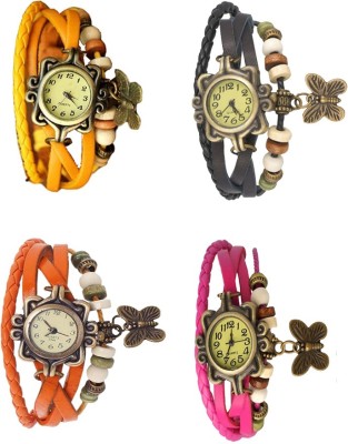 NS18 Vintage Butterfly Rakhi Combo of 4 Yellow, Orange, Black And Pink Analog Watch  - For Women   Watches  (NS18)
