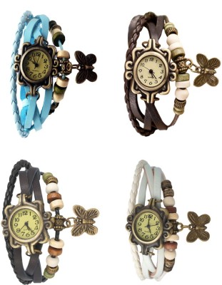 NS18 Vintage Butterfly Rakhi Combo of 4 Sky Blue, Black, Brown And White Analog Watch  - For Women   Watches  (NS18)