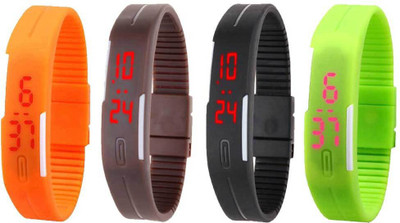 

NS18 Silicone Led Magnet Band Combo of 4 Orange, Brown, Black And Green Watch - For Boys & Girls
