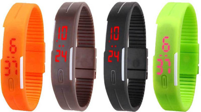 NS18 Silicone Led Magnet Band Combo of 4 Orange, Brown, Black And Green Digital Watch  - For Boys & Girls   Watches  (NS18)