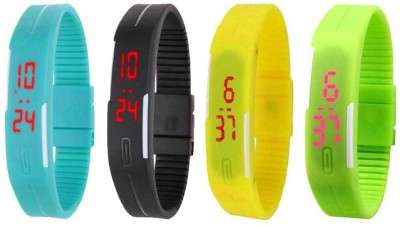 NS18 Silicone Led Magnet Band Combo of 4 Sky Blue, Black, Yellow And Green Digital Watch  - For Boys & Girls   Watches  (NS18)
