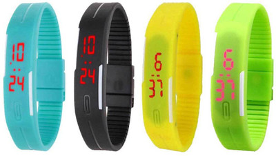 NS18 Silicone Led Magnet Band Combo of 4 Sky Blue, Black, Yellow And Green Digital Watch  - For Boys & Girls   Watches  (NS18)