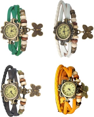 NS18 Vintage Butterfly Rakhi Combo of 4 Green, Black, White And Yellow Analog Watch  - For Women   Watches  (NS18)