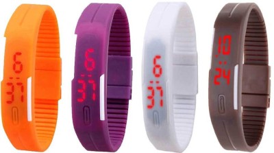 NS18 Silicone Led Magnet Band Combo of 4 Orange, Purple, White And Brown Digital Watch  - For Boys & Girls   Watches  (NS18)