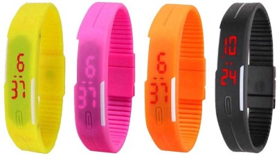 NS18 Silicone Led Magnet Band Combo of 4 Yellow, Pink, Orange And Black Digital Watch  - For Boys & Girls   Watches  (NS18)