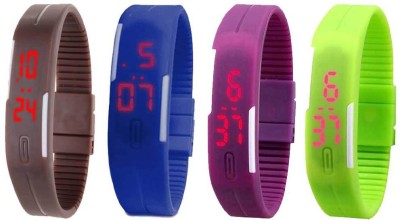 NS18 Silicone Led Magnet Band Combo of 4 Brown, Blue, Purple And Green Digital Watch  - For Boys & Girls   Watches  (NS18)