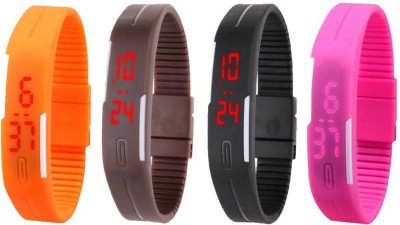 NS18 Silicone Led Magnet Band Combo of 4 Orange, Brown, Black And Pink Digital Watch  - For Boys & Girls   Watches  (NS18)