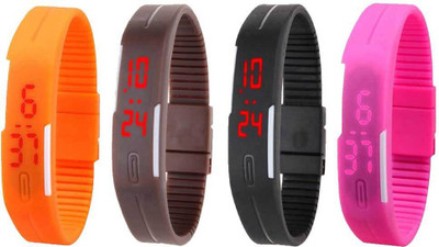 NS18 Silicone Led Magnet Band Combo of 4 Orange, Brown, Black And Pink Digital Watch  - For Boys & Girls   Watches  (NS18)