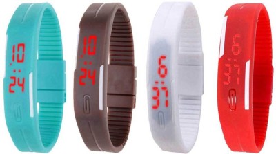 NS18 Silicone Led Magnet Band Watch Combo of 4 Sky Blue, Brown, White And Red Digital Watch  - For Couple   Watches  (NS18)