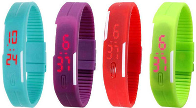 

Kissu Led Magnet Band Combo of 4 Sky Blue, Purple, Red And Green Watch - For Men & Women
