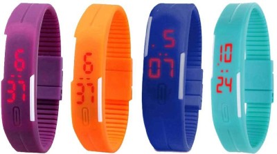 NS18 Silicone Led Magnet Band Watch Combo of 4 Purple, Orange, Blue And Sky Blue Digital Watch  - For Couple   Watches  (NS18)