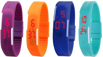 NS18 Silicone Led Magnet Band Watch Combo of 4 Purple, Orange, Blue And Sky Blue Digital Watch  - For Couple   Watches  (NS18)