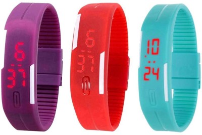NS18 Silicone Led Magnet Band Combo of 3 Purple, Red And Sky Blue Digital Watch  - For Boys & Girls   Watches  (NS18)