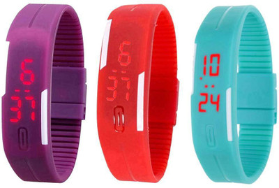 

NS18 Silicone Led Magnet Band Combo of 3 Purple, Red And Sky Blue Watch - For Boys & Girls