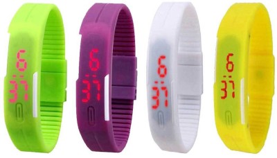 NS18 Silicone Led Magnet Band Combo of 4 Green, Purple, White And Yellow Watch  - For Boys & Girls   Watches  (NS18)