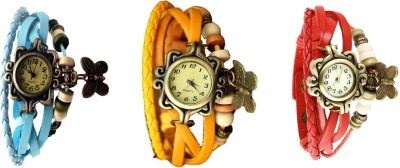 NS18 Vintage Butterfly Rakhi Watch Combo of 3 Sky Blue, Yellow And Red Analog Watch  - For Women   Watches  (NS18)