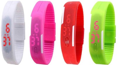 NS18 Silicone Led Magnet Band Combo of 4 White, Pink, Red And Green Digital Watch  - For Boys & Girls   Watches  (NS18)