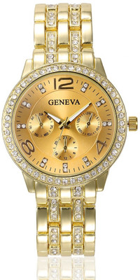 

Geneva Platinum Studded Gold Watch - For Women