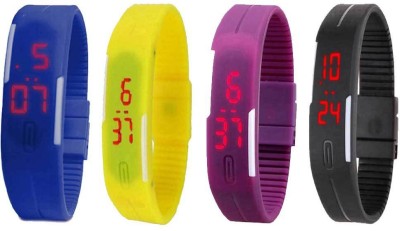 NS18 Silicone Led Magnet Band Combo of 4 Blue, Yellow, Purple And Black Digital Watch  - For Boys & Girls   Watches  (NS18)