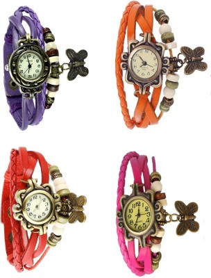 NS18 Vintage Butterfly Rakhi Combo of 4 Purple, Red, Orange And Pink Analog Watch  - For Women   Watches  (NS18)