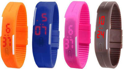 

NS18 Silicone Led Magnet Band Combo of 4 Orange, Blue, Pink And Brown Watch - For Boys & Girls