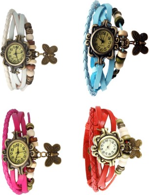 NS18 Vintage Butterfly Rakhi Combo of 4 White, Pink, Sky Blue And Red Analog Watch  - For Women   Watches  (NS18)