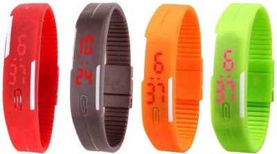 NS18 Silicone Led Magnet Band Combo of 4 Red, Brown, Orange And Green Digital Watch  - For Boys & Girls   Watches  (NS18)