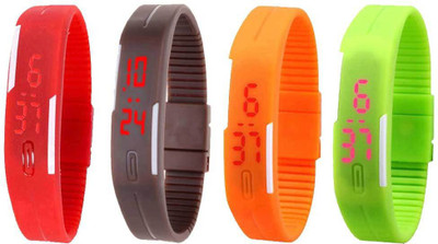 NS18 Silicone Led Magnet Band Combo of 4 Red, Brown, Orange And Green Digital Watch  - For Boys & Girls   Watches  (NS18)