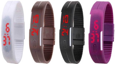 NS18 Silicone Led Magnet Band Watch Combo of 4 White, Brown, Black And Purple Digital Watch  - For Couple   Watches  (NS18)