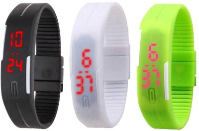 NS18 Silicone Led Magnet Band Combo of 3 Black, White And Green Digital Watch  - For Boys & Girls   Watches  (NS18)