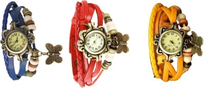 NS18 Vintage Butterfly Rakhi Combo of 3 Blue, Red And Yellow Analog Watch  - For Women   Watches  (NS18)