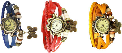 NS18 Vintage Butterfly Rakhi Combo of 3 Blue, Red And Yellow Analog Watch  - For Women   Watches  (NS18)