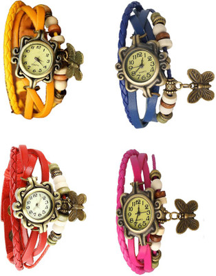 

NS18 Vintage Butterfly Rakhi Combo of 4 Yellow, Red, Blue And Pink Watch - For Women