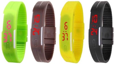 NS18 Silicone Led Magnet Band Combo of 4 Green, Brown, Yellow And Black Digital Watch  - For Boys & Girls   Watches  (NS18)
