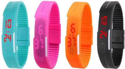 View NS18 Silicone Led Magnet Band Combo of 4 Sky Blue, Pink, Orange And Black Digital Watch  - For Boys & Girls Wrist Watches Price Online(NS18)