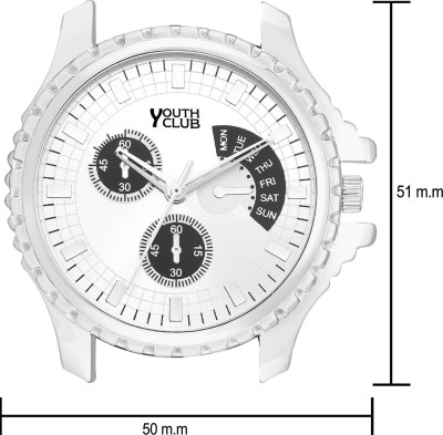 Youth Club YCC-57WH Silver Chronograph Pattern Analog Watch  - For Men   Watches  (Youth Club)