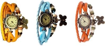 NS18 Vintage Butterfly Rakhi Watch Combo of 3 Yellow, Sky Blue And Orange Analog Watch  - For Women   Watches  (NS18)