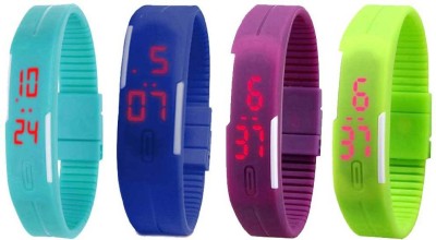 NS18 Silicone Led Magnet Band Combo of 4 Sky Blue, Blue, Purple And Green Digital Watch  - For Boys & Girls   Watches  (NS18)