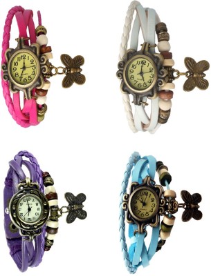 NS18 Vintage Butterfly Rakhi Combo of 4 Pink, Purple, White And Sky Blue Analog Watch  - For Women   Watches  (NS18)