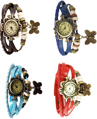

NS18 Vintage Butterfly Rakhi Combo of 4 Brown, Sky Blue, Blue And Red Watch - For Women