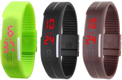 NS18 Silicone Led Magnet Band Combo of 3 Green, Black And Brown Digital Watch  - For Boys & Girls   Watches  (NS18)