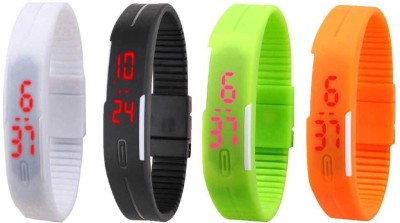 NS18 Silicone Led Magnet Band Combo of 4 White, Black, Green And Orange Digital Watch  - For Boys & Girls   Watches  (NS18)