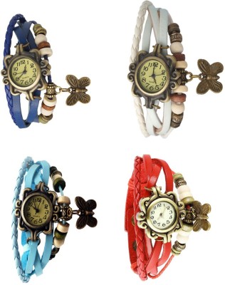 NS18 Vintage Butterfly Rakhi Combo of 4 Blue, Sky Blue, White And Red Analog Watch  - For Women   Watches  (NS18)
