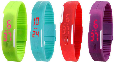 

NS18 Silicone Led Magnet Band Watch Combo of 4 Green, Sky Blue, Red And Purple Watch - For Couple