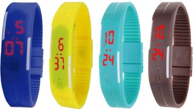 NS18 Silicone Led Magnet Band Combo of 4 Blue, Yellow, Sky Blue And Brown Digital Watch  - For Boys & Girls   Watches  (NS18)