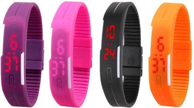 NS18 Silicone Led Magnet Band Combo of 4 Purple, Pink, Black And Orange Digital Watch  - For Boys & Girls   Watches  (NS18)