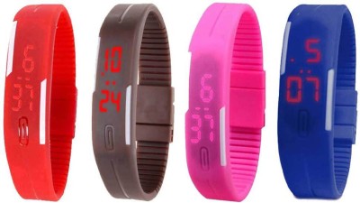 NS18 Silicone Led Magnet Band Combo of 4 Red, Brown, Pink And Blue Digital Watch  - For Boys & Girls   Watches  (NS18)