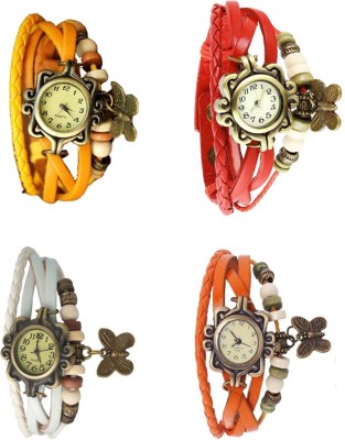 NS18 Vintage Butterfly Rakhi Combo of 4 Yellow, White, Red And Orange Analog Watch  - For Women   Watches  (NS18)