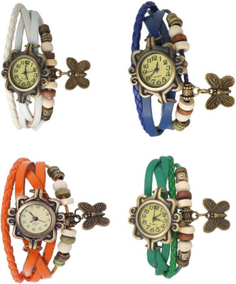View NS18 Vintage Butterfly Rakhi Combo of 4 White, Orange, Blue And Green Analog Watch  - For Women Wrist Watches Price Online(NS18)