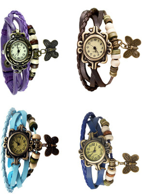 

Kissu Vintage Rakhi Combo of 4 Purple, Sky Blue, Brown And Blue Watch - For Women